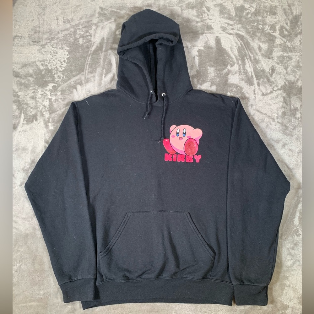 Nintendo Kirby‎ Hoodie Mens Medium Black Pullover Graphic Design On Back